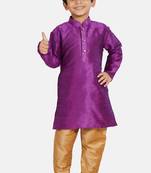 Purple plain cotton silk boys-kurta-pyjama