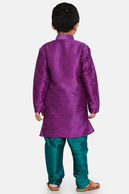 Purple plain cotton silk boys-kurta-pyjama 3