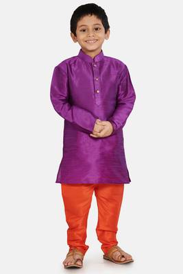 Purple plain cotton silk boys-kurta-pyjama 1