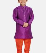 Purple plain cotton silk boys-kurta-pyjama