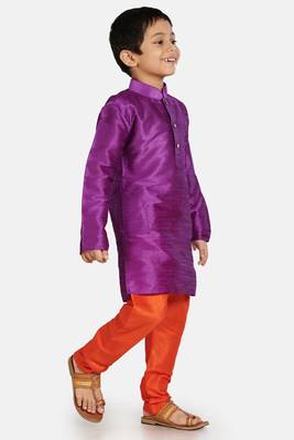 Purple plain cotton silk boys-kurta-pyjama 2
