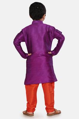 Purple plain cotton silk boys-kurta-pyjama 3