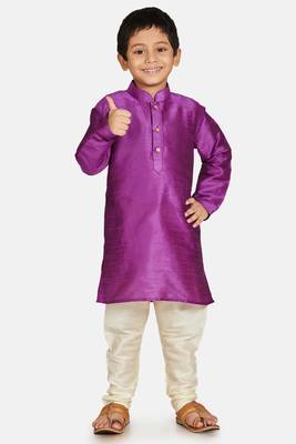 Purple plain cotton silk boys-kurta-pyjama 1