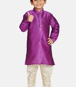Purple plain cotton silk boys-kurta-pyjama
