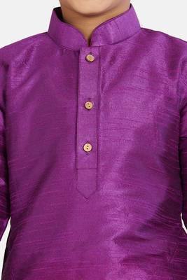 Purple plain cotton silk boys-kurta-pyjama 4