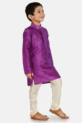 Purple plain cotton silk boys-kurta-pyjama 2