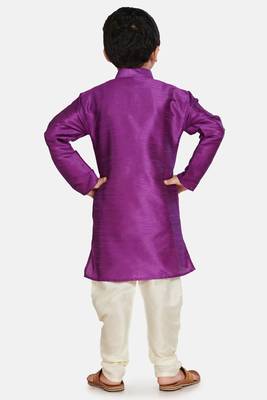 Purple plain cotton silk boys-kurta-pyjama 3