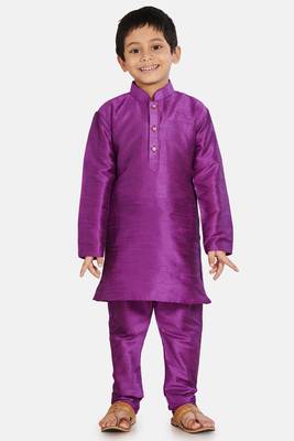 Purple plain cotton silk boys-kurta-pyjama 1