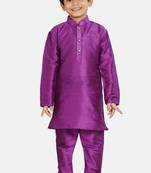 Purple plain cotton silk boys-kurta-pyjama