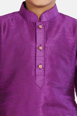 Purple plain cotton silk boys-kurta-pyjama 4