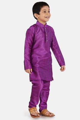Purple plain cotton silk boys-kurta-pyjama 2