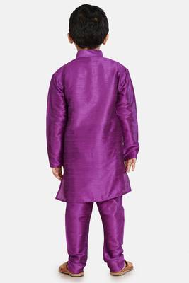 Purple plain cotton silk boys-kurta-pyjama 3