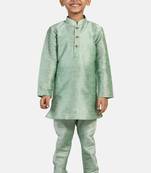 Turquoise plain cotton silk boys-kurta-pyjama