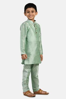 Turquoise plain cotton silk boys-kurta-pyjama 2