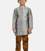 Grey plain cotton silk boys-kurta-pyjama