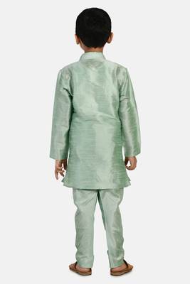 Turquoise plain cotton silk boys-kurta-pyjama 3