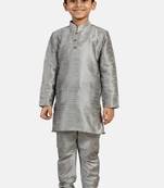Grey plain cotton silk boys-kurta-pyjama