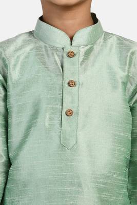 Turquoise plain cotton silk boys-kurta-pyjama 4