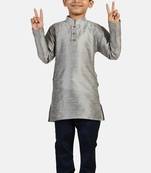 Grey plain cotton silk boys-kurta-pyjama