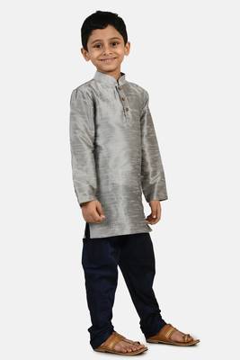 Grey plain cotton silk boys-kurta-pyjama 2