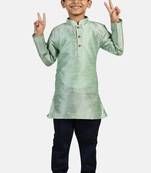 Turquoise plain cotton silk boys-kurta-pyjama