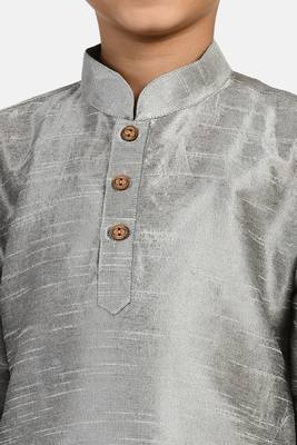 Grey plain cotton silk boys-kurta-pyjama 4