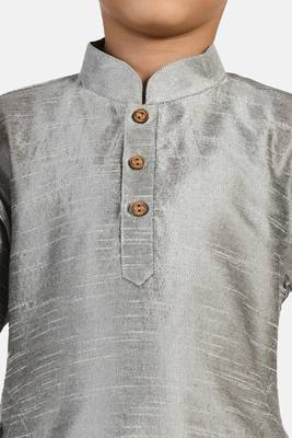 Grey plain cotton silk boys-kurta-pyjama 4
