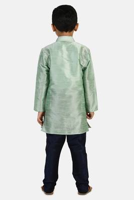 Turquoise plain cotton silk boys-kurta-pyjama 3