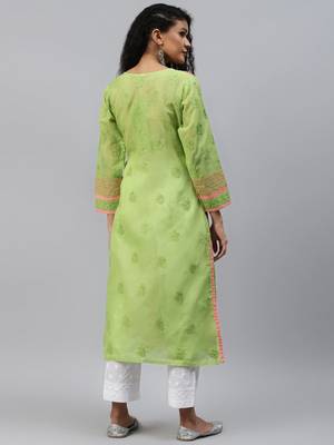 Green embroidered cotton chikankari-kurtis 2