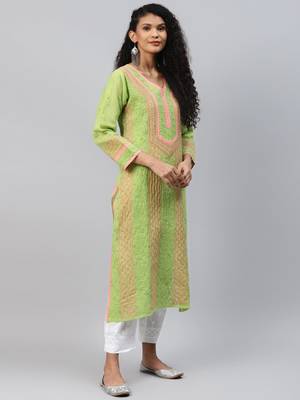 Green embroidered cotton chikankari-kurtis 3