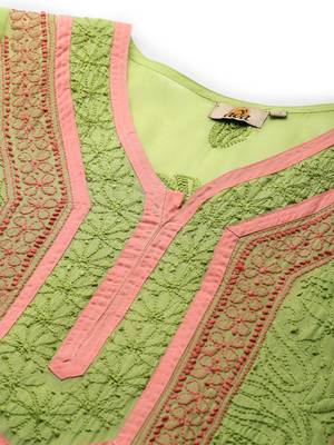 Green embroidered cotton chikankari-kurtis 5