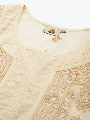 Ada Hand Crafted Beige cotton Lucknowi chikankari Indian Women Kurta - A238244 5