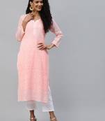 Ada Hand Crafted Peach Cotton Lucknowi Chikankari Indian Women Kurta - A411212