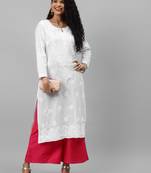 Ada White Hand embroidered cotton Lucknowi chikankari indian Women Kurti - A213461