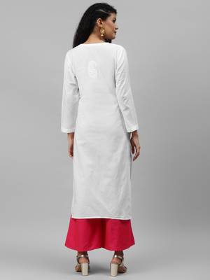 Ada White Hand embroidered cotton Lucknowi chikankari indian Women Kurti - A213461 2
