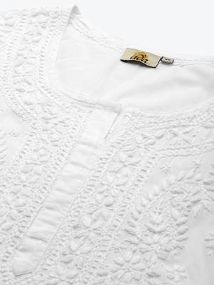 Ada White Hand embroidered cotton Lucknowi chikankari indian Women Kurti - A213461 5