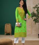 Handmade Green Cotton Lucknowi Chikankari Indian Women Kurta