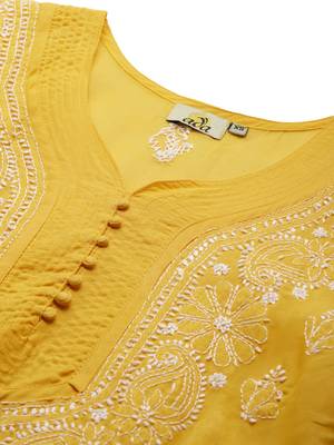 Ada Mustard Hand embroidered cotton lucknow chikankari indian Women Kurta - A263262 4