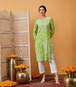 Green Embroidered Cotton Chikankari Women Kurta