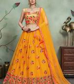 Yellow Embroidered Net Designer Party Wear Lehenga