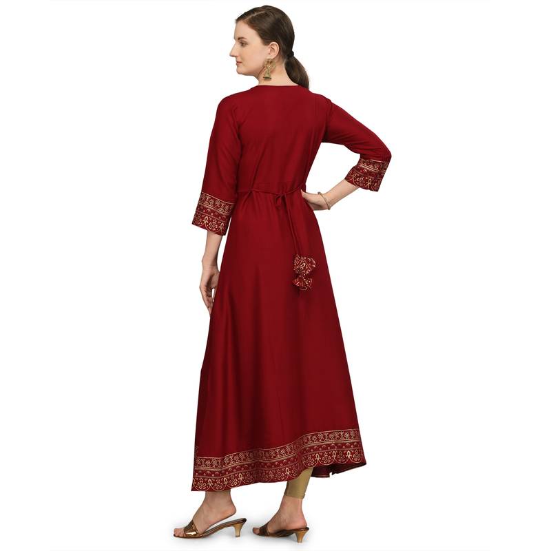 Women's Rayon Printed Readymade Kurti (Maroon )