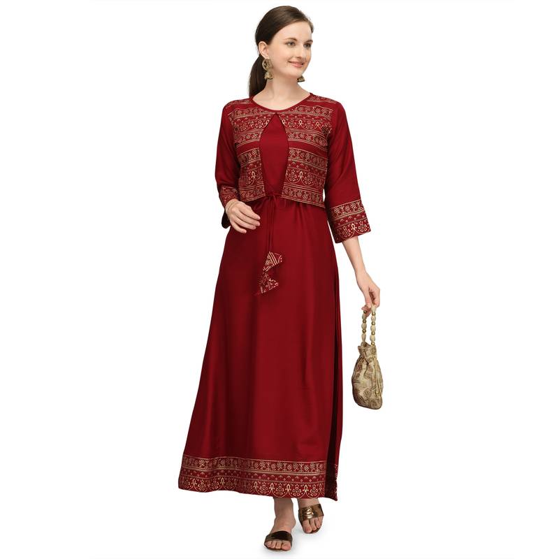 Women's Rayon Printed Readymade Kurti (Maroon )