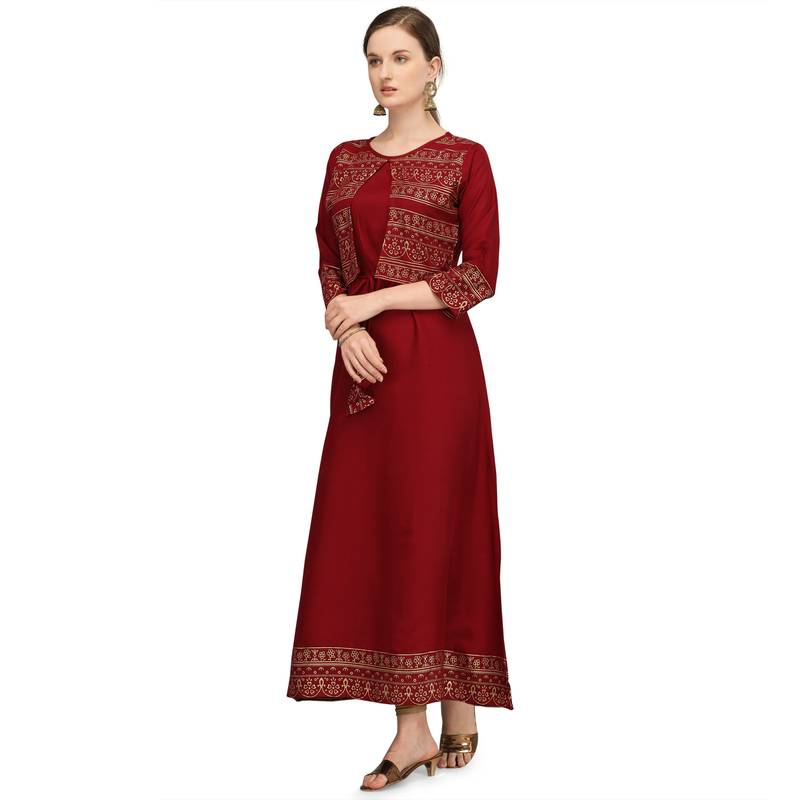 Women's Rayon Printed Readymade Kurti (Maroon )
