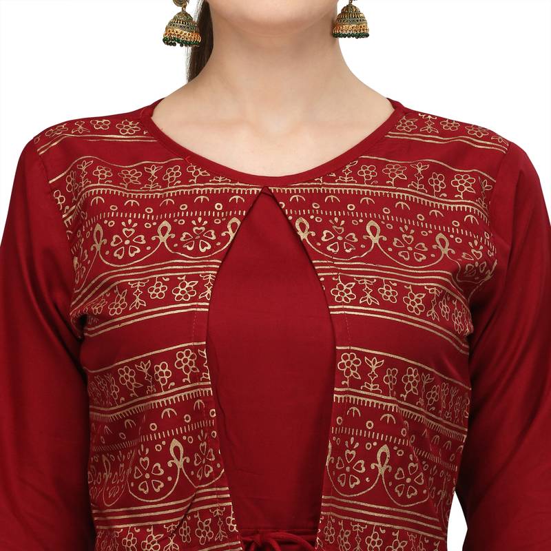Women's Rayon Printed Readymade Kurti (Maroon )