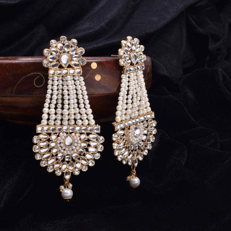 Steorra Jewels Golden Long Crystal Partywear Earings