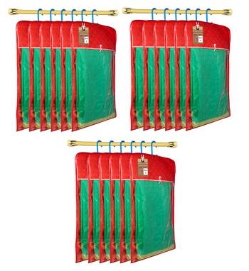 Maroon Hanging Saree Cover Wardrobe Cloth organizer for Storage Rack Garment Storage Bags Pack of 18 1