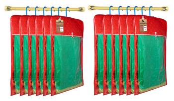 Maroon Hanging Saree Cover Wardrobe Cloth organizer for Storage Rack Garment Storage Bags Pack of 12 1