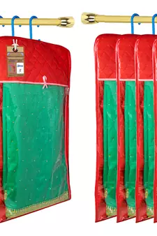 Maroon Hanging Saree Cover Wardrobe Cloth organizer for Storage Rack Garment Storage Bags Pack of 12
