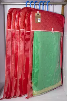 Maroon Hanging Saree Cover Wardrobe Cloth organizer for Storage Rack Garment Storage Bags Pack of 12