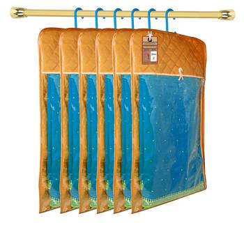 Golden Hanging Saree Cover Wardrobe Cloth organizer for Storage Rack Garment Storage Bags Pack of 6 1